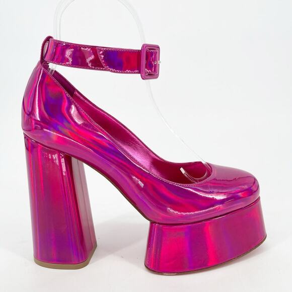 Christian Louboutin Yazefir 130 Pink Iridescent Leather Platform Pump EU 37.5 - Picture 2 of 14